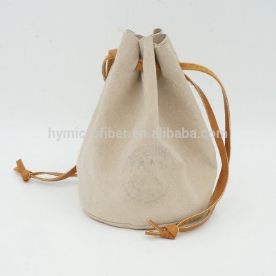 Factory logo embossing gift drawstring leather pouch