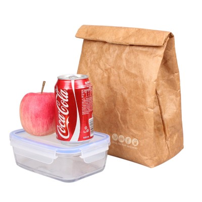 Reusable Brown Paper Lunch Bag Retro Insulated Roll up Lunch Sack tyvek bag